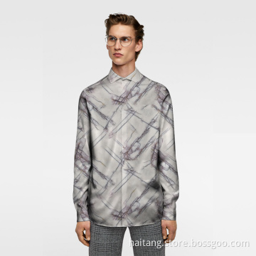 Marbling Print Design Man Shirt Fabric Occupational Apparel